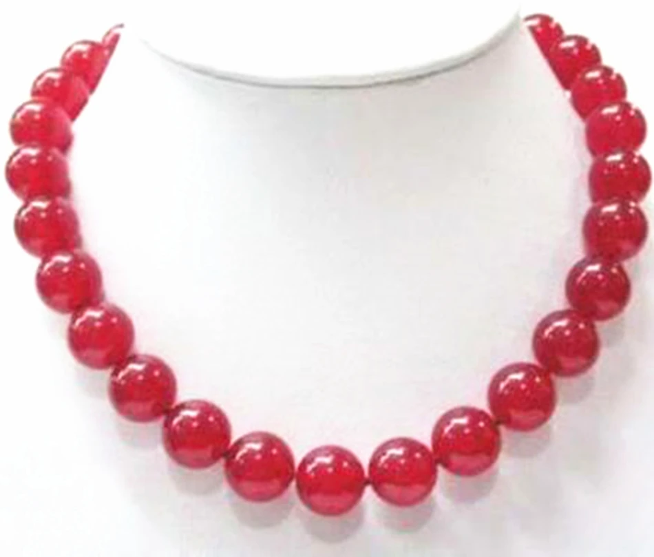 

12mm red chalcedony jades round beads stone semi-precious chain strand necklace for women elegant gifts jewelry 18" BV237