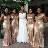 2021 rose gold sequins bridesmaid dresses sheath mermaid v neck long sparkly formal gowns custom made cheap sequins maid dress