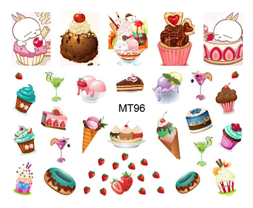 1 лист ногтей MT96 красный клубничный торт крутой питьевой дизайн переводная