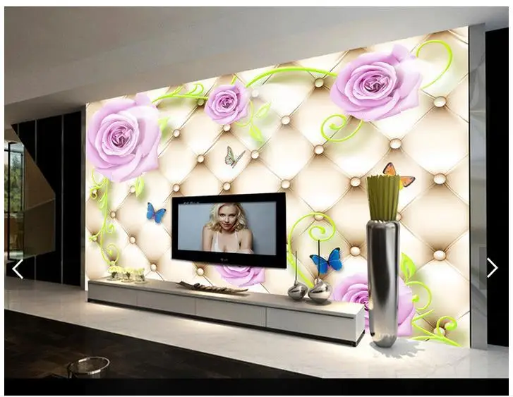 

3d photo wallpaper custom 3d TV wall wallpaper murals Soft package TV setting wall butterfly rose flowers living room wallpaper