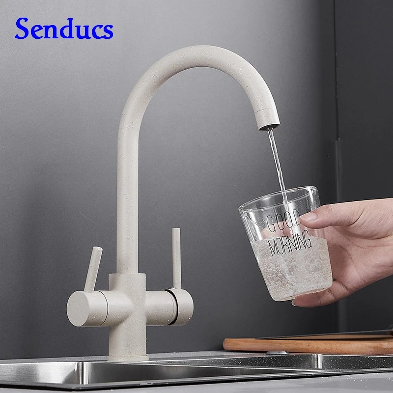 

Senducs Healthy Kitchen Faucet Fashion Oatmeal Brass Kitchen Sink Faucet Dual Handle Home Clean Water Tap Hot Cold Kitchen Taps