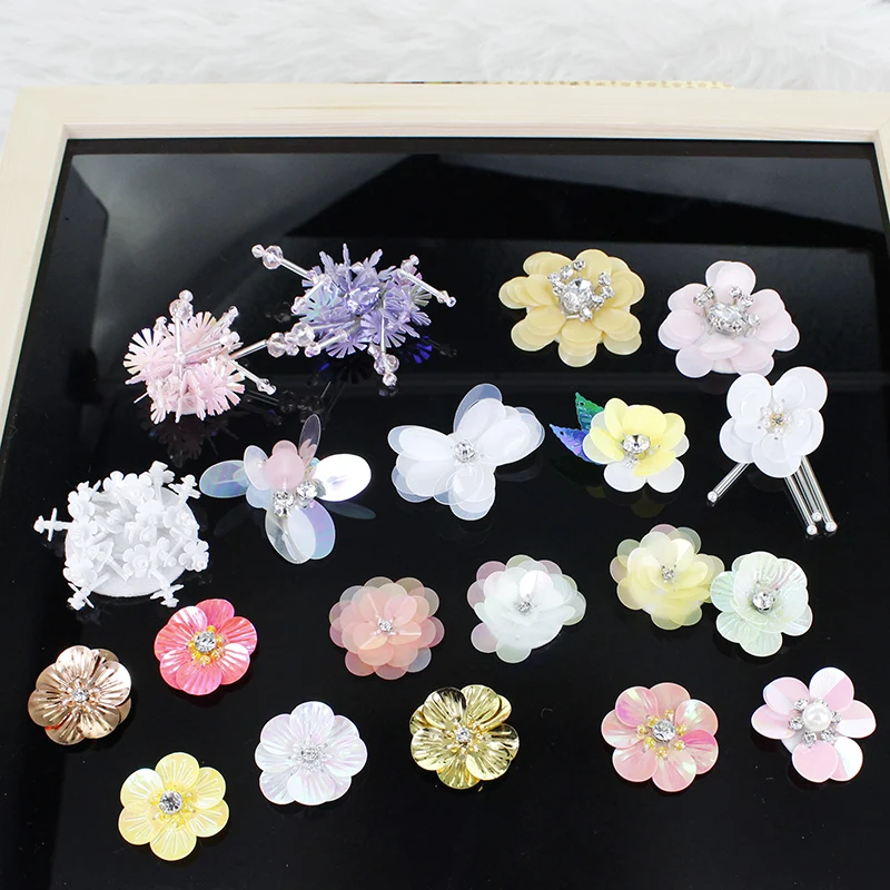 Маленькая Цветочная аппликация 3D Аппликация из бисера цветок блестки кристалл