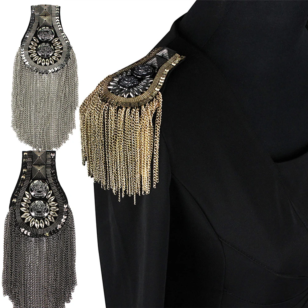 2 шт. металлический эполет с бусинами цепочкой и кисточкой|Заплатки| |