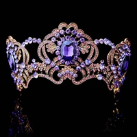 baroque purple flower crystal bridal tiaras crown for bride gold color rhinestone diadem crown headband wedding hair accessories
