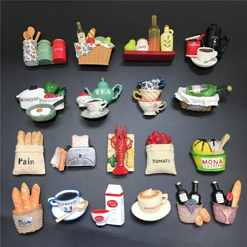 

16pcs/set 3D Food Fridge Magnet Europe Souvenir Kitchen Refrigerator Magnets Message Sticker Home Decorations
