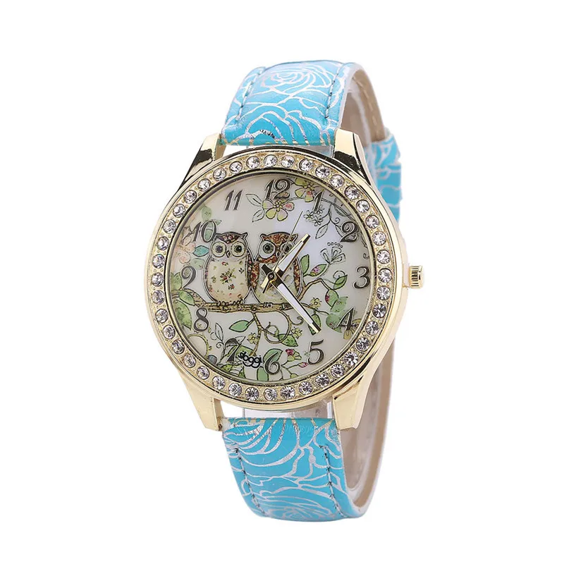 

New Fashion Watch Women Quartz Casual Leather Cartoon Owl Pattern Clock Women Dress Wristwatch Relogio Feminino Hot Gift #C