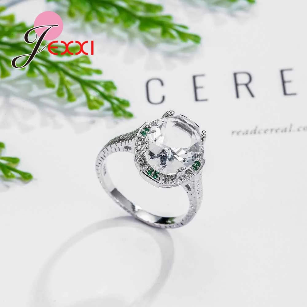 Hot Sall 925 Sterling Silver Wedding Rings For Women Luxury Round Clear CZ Zirconia Crystal Stone Finger Christmas | Украшения и