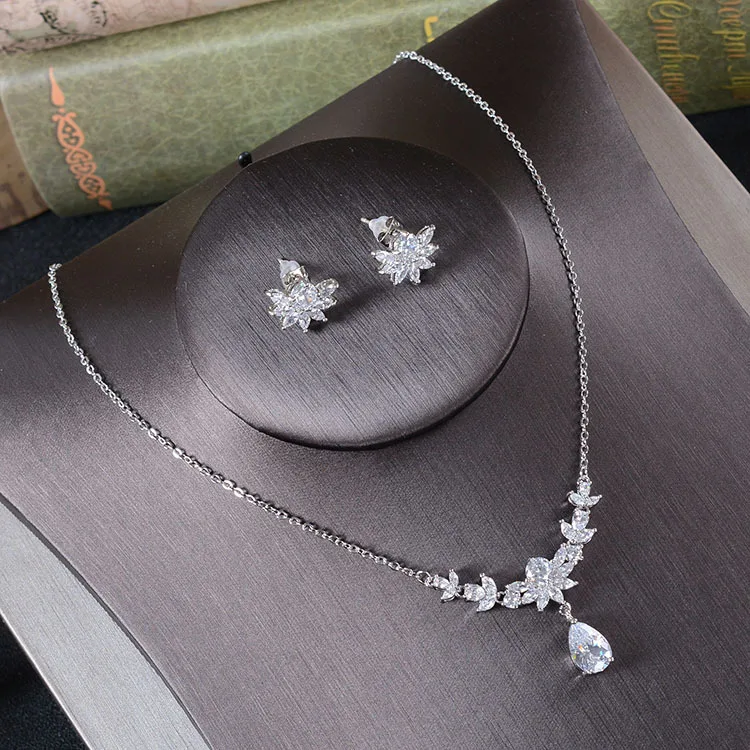 Cubicos de zirconjuntos De Joias Noiva Folha Forma Cristal Strass Partido da Joia Do Casamento|conjunto joias|joias noivaconjunto zirconia |