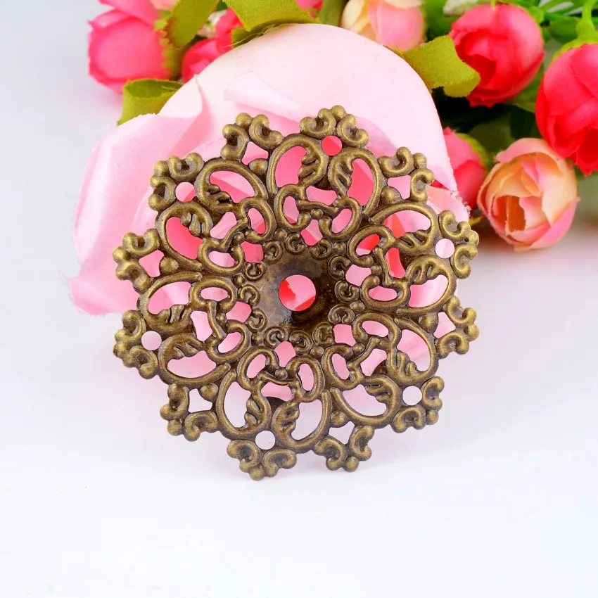

Free shipping Retail 5Pcs Silver Tone Filigree Wraps Flower Connectors Metal Crafts Gift Decoration DIY Findings 6x6cm F0308