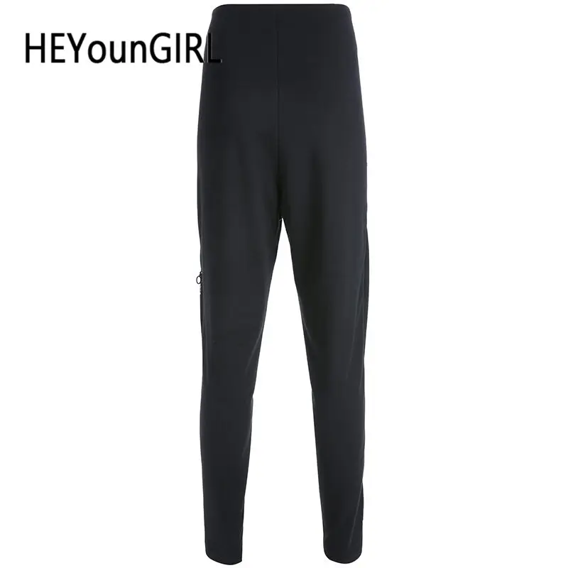 Черный HEYounGIRL, повседневные неоновые зеленые штаны, женские штаны на молнии, с разрезом, с высокой талией, женские штаны, Harajuku, спортивные штаны и Джоггеры для танцев, летние - Цвет: Черный