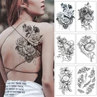 Часы в форме сердца драгоценный камень Роза Водонепроницаемая временная татуировка наклейка черные руки задние цветы большие татуировки боди-арт поддельные татуировки для женщин