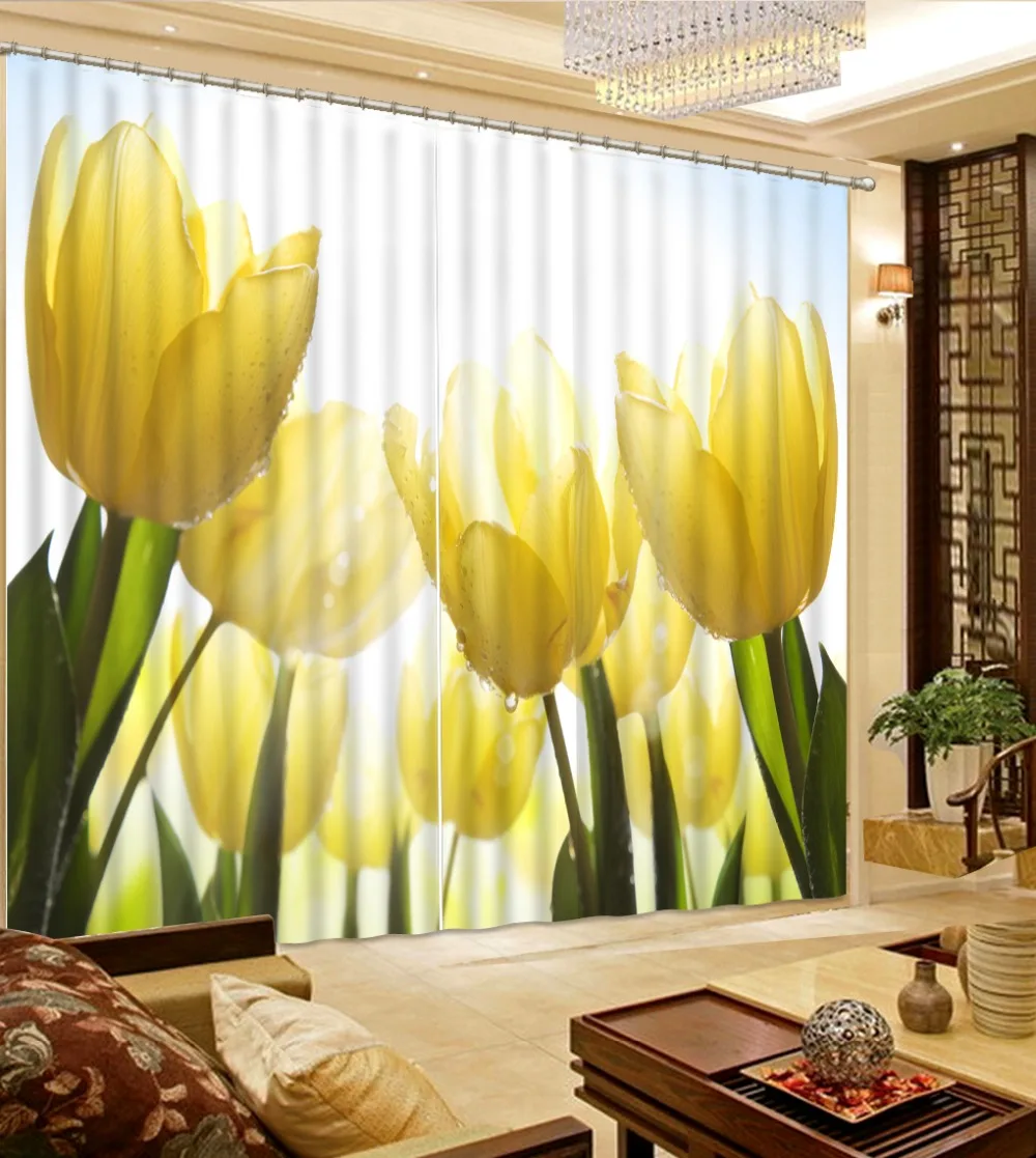 

Yellow flower 3D Window Curtain For The Bedroom Photo Blackout Curtain Polyester Decorative Curtain