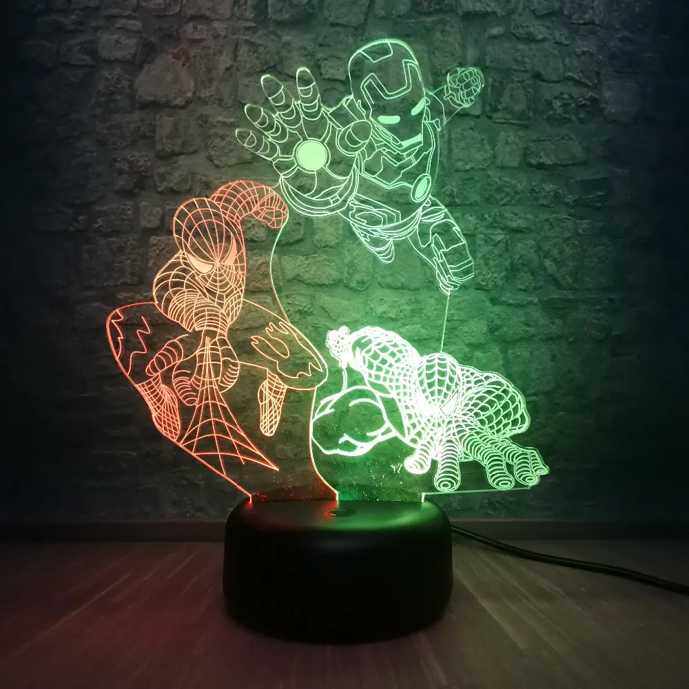 3D светодиодный микс цветной светильник Marvel Железный человек паук RGB ing 7 цветов