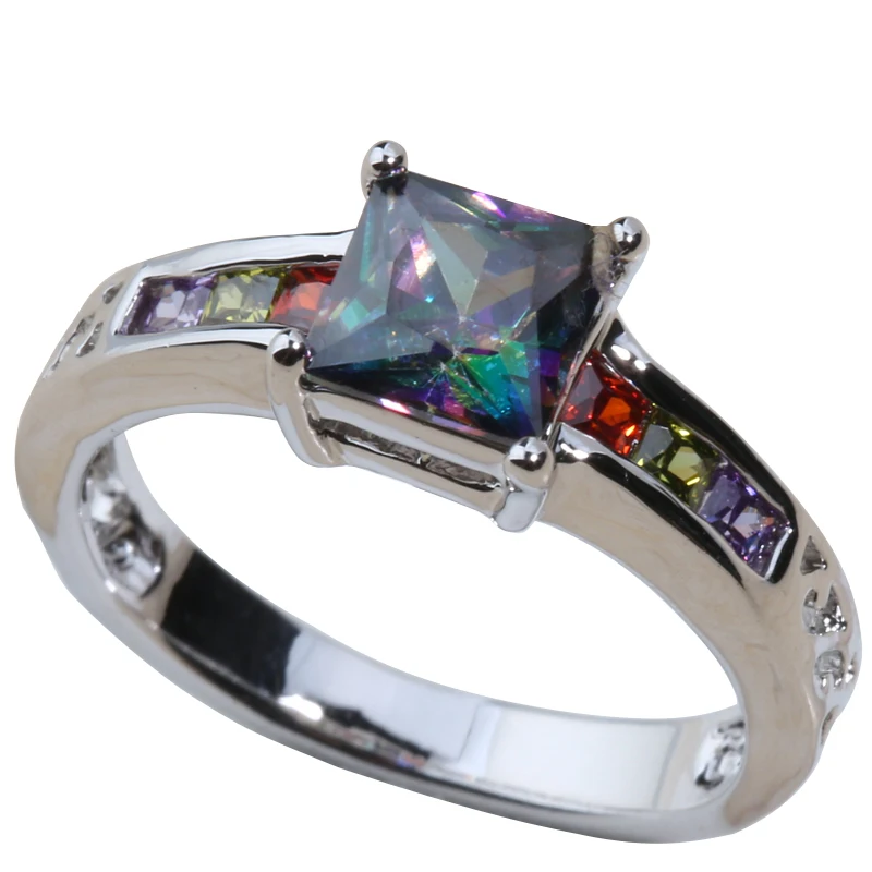 Большое Радужное кольцо из циркона с гранатом разноцветное стерлингового