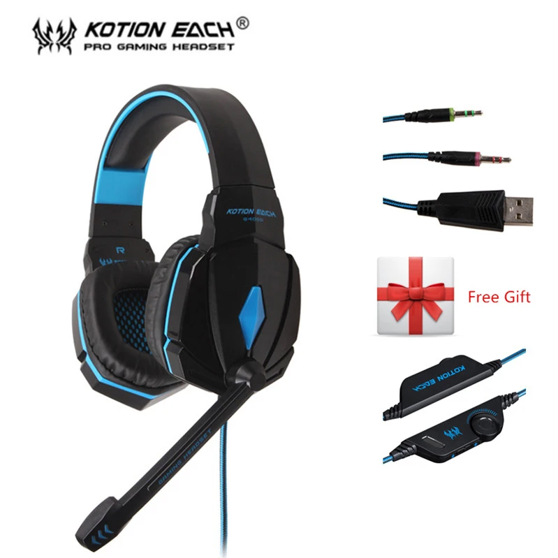 G4000 blue KOTION EACH G2000 игровая гарнитура, стерео наушники, проводные наушники с микрофоном, светодиодный светильник, наушники для ПК, геймеров, Xbox PS4 - Цвет: G4000 blue