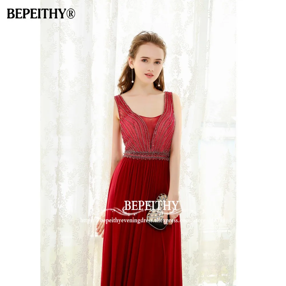 BEPEITHY Vestido Longo Красное длинное вечернее платье с бисером Топ сексуальное без