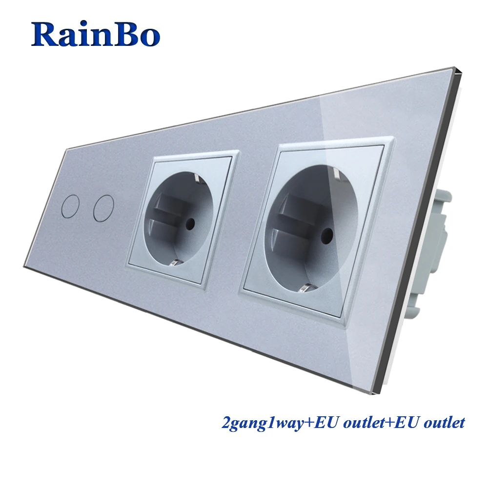 RainBo Кристалл-стеклянная панель-электронная настенная розетка ЕС сенсорный выключатель управления-экран светильник-переключатель 2ганг-1way A39218E8ECW/B