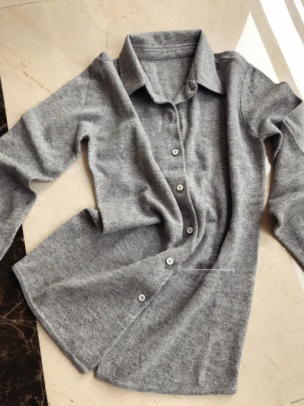 

2020 POLO Cashmere Shirt Women's Small Loose Card Pure Colour Turn-collar Knitted Bottom Shirt