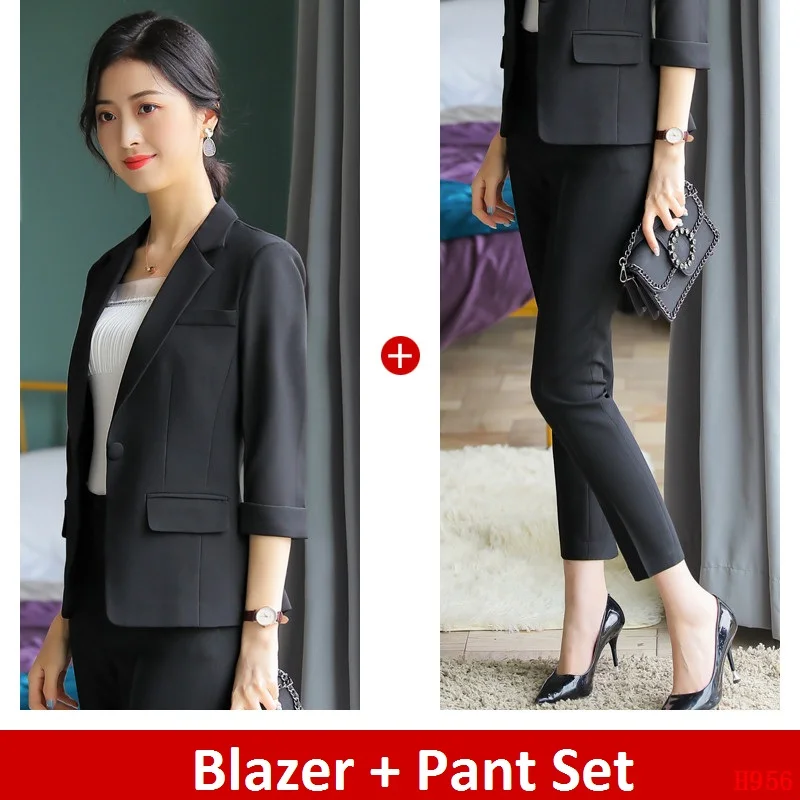 Blazer and Pant Set Строгие брюки костюмы для женщин деловой костюм Блейзер и куртка наборы офисная Дамская рабочая одежда брючные костюмы - Цвет: Blazer and Pant Set