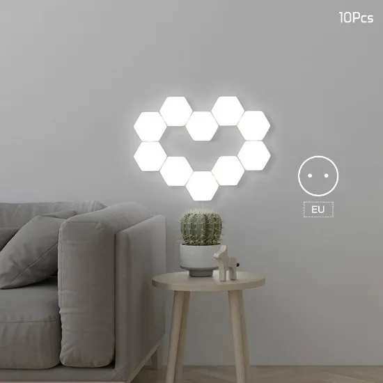 10PCS-EU Plug Квантовая лампа, светодиодные шестигранные лампы, модульный сенсорный светильник ing, Ночной светильник, магнитный Шестигранник, креативное украшение, настенный светильник - Испускаемый цвет: 10PCS-EU Plug