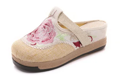 Model 5 Beige Veowalk/женские парусиновые тапочки на плоской толстой подошве с цветочной вышивкой; женские льняные эспадрильи ручной работы в богемном стиле; сезон лето - Цвет: Model 5 Beige