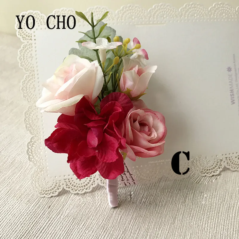 

YO CHO High-end Wedding Flowers Artificial Corsage Flowers Brooch Pin Bridal Groom Corsage Flowers Groomsman Boutonniere Prom