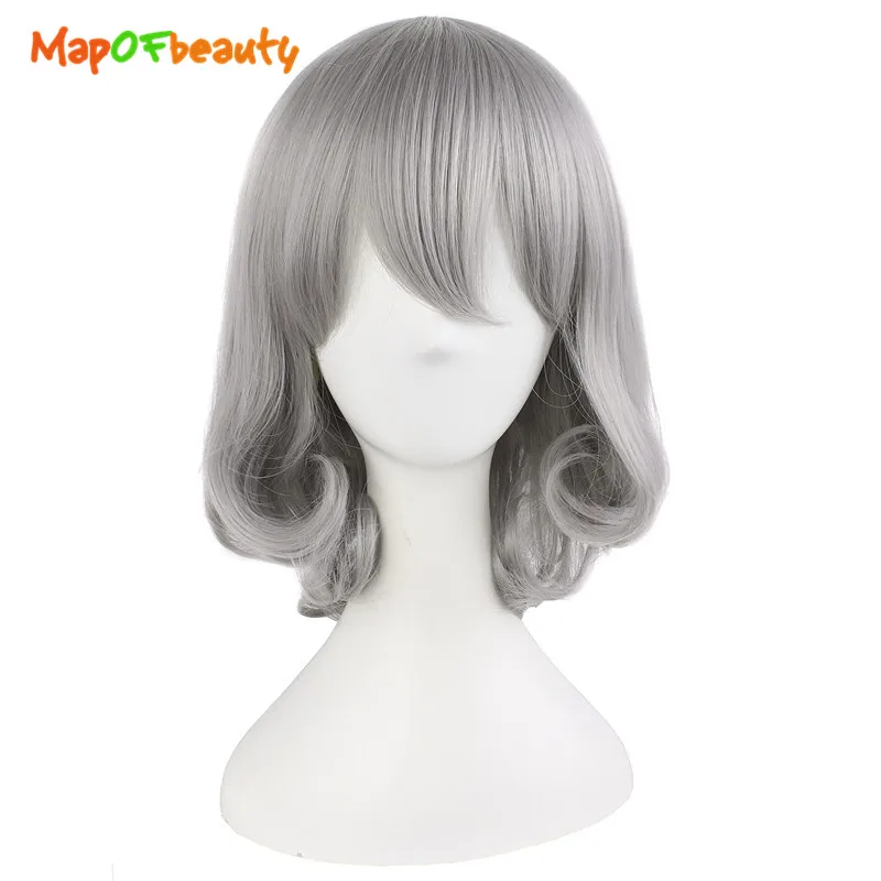 MapofBeauty женские короткие парики Кудрявые Серебристые серые касплей аниме Honebami