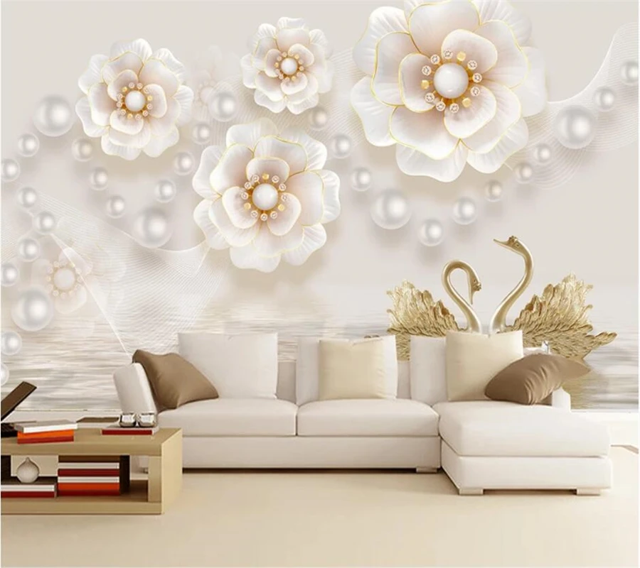 

Custom wallpaper 3d stereo photo murals 8d embossed jewel flower modern minimalist European TV background wall papers home decor