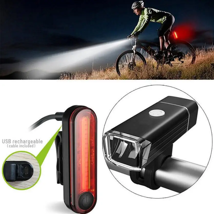 Bike Bicycle Lights USB LED Rechargeable Set Mountain Cycle Front Back Headlight Torch Four Pattern Options Night Ride Safe P30 | Спорт и