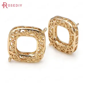 Подвески квадратные из латуни, покрытые золотом 24 К, 20x26 мм, 6 шт.