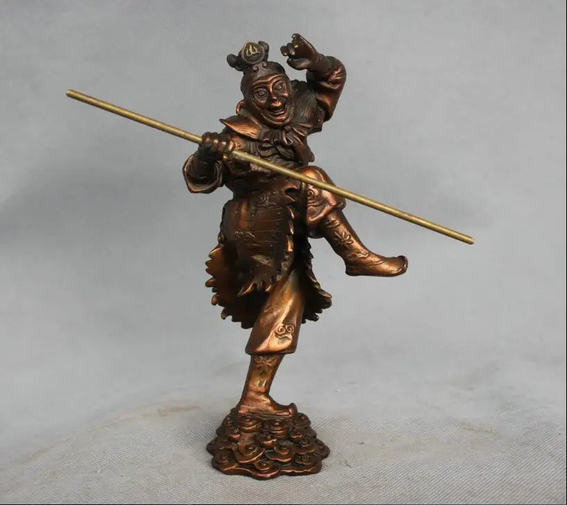 8 дюймов китайская мифологическая Бронзовая статуя Wukong Monkey King Hold Stick | Дом и сад