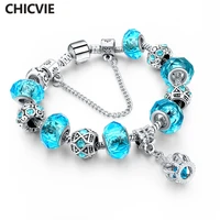 chicvie blue crystal charm braceletsbangles for women with beads bracelet femme love silver handmade jewelry bracelet sbr160016