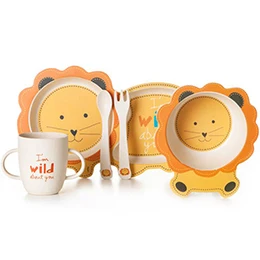Lion С рисунком из мультфильма для маленьких, посуда для кормления c изображением животных, из комплект coeco бамбуковое волокно здоровья и окружающей среде, безопасная посуда для детей, комплекты, 5 шт./компл. зарубежных - Цвет: Lion