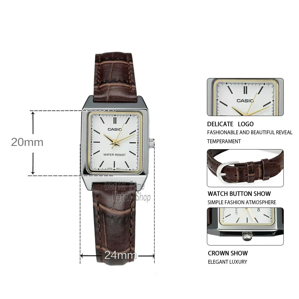 Watches Часы женские Casio роскошные брендовые аналоговые Кожаные квадратные