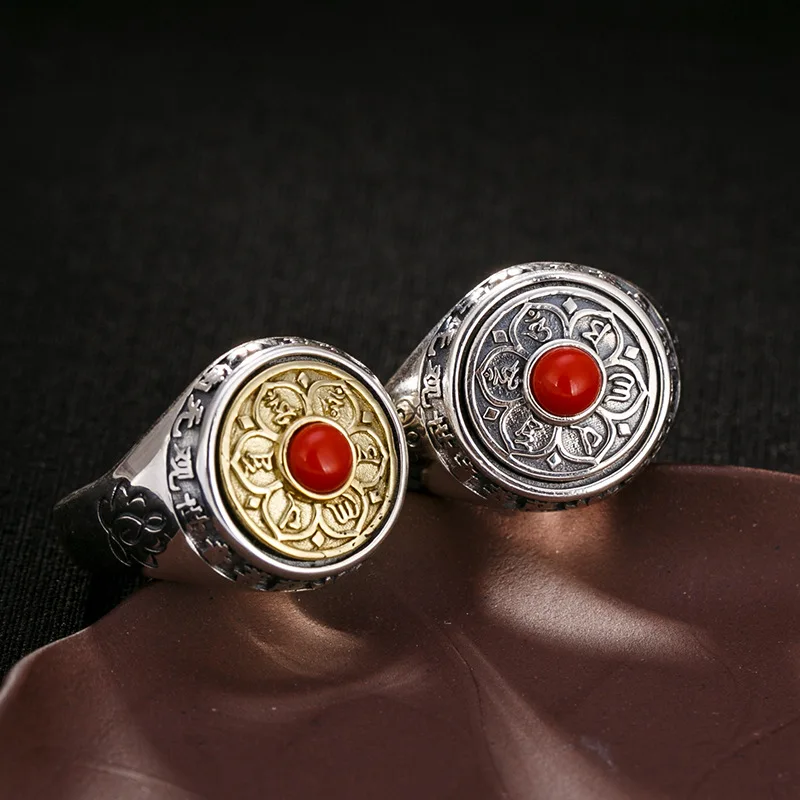 Серебряное Оригинальное кольцо из серебристой бронзы с шестью символами