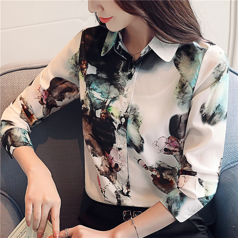 

2018 New arrived women blouse floral chiffon blouse temperament loose long sleeve slim fit Korean style women top blusa0994 40