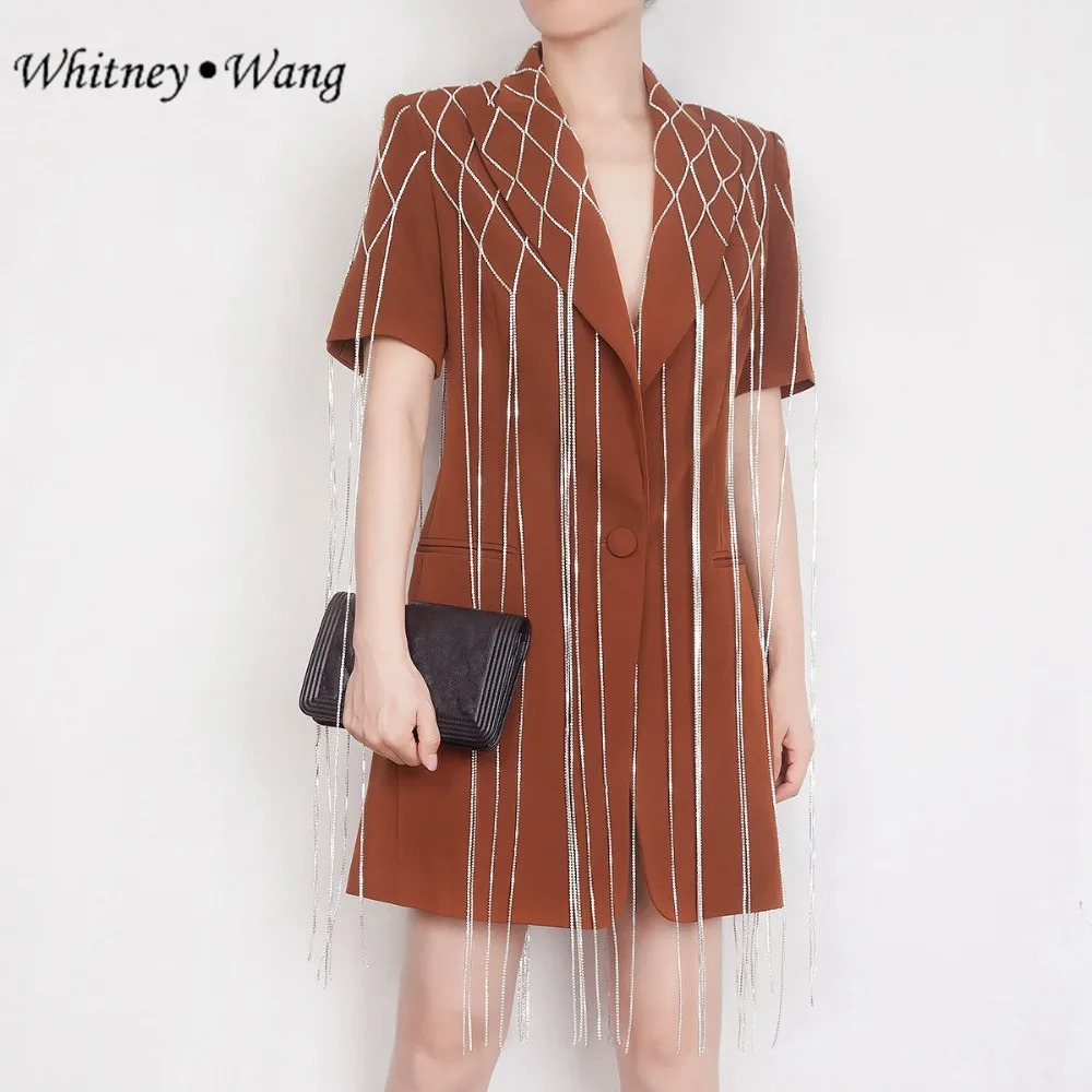 WHITNEY WANG 2019 весенне летнее модное уличная элегантное мини платье с кисточками и