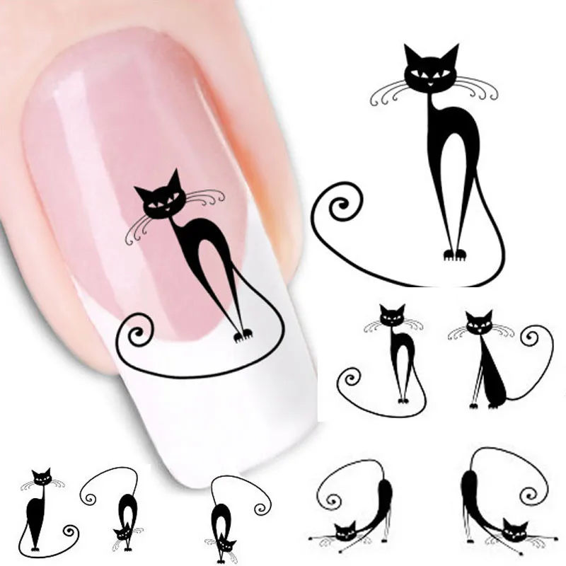 1 шт. переводная наклейка с котом для дизайна ногтей советы декора XF1442 p # Прямая
