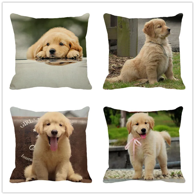 XUNYU Cute Pet Little Golden Retriever Dog Pillow Case Childs Linen Printed Cushion Cover for Home Sofa Pillowcase 45x45 Cm | Дом и сад