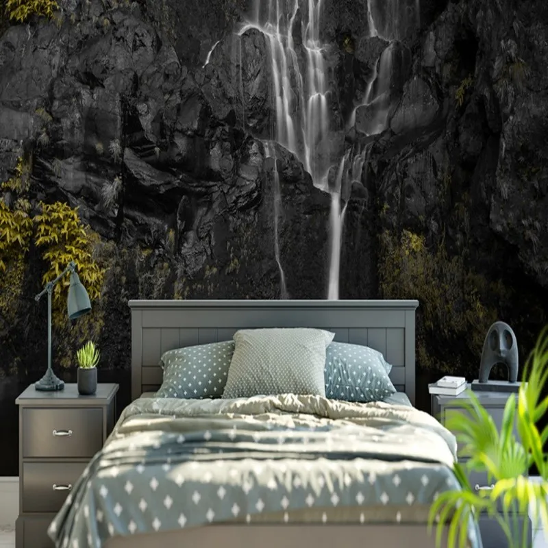 

Dropship Colomac Black Wallpaper Alpine Water Lake Waterfall Water Mountain Wallpaper Bedroom Wall Paper 3d Papier Peint Mural