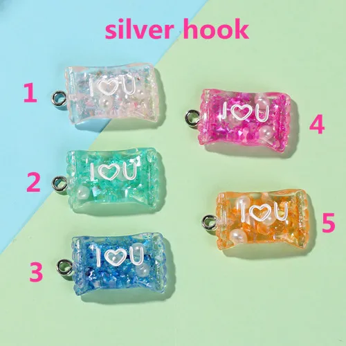 silver hook 30 шт./лот 21*14 мм плоские с оборота смолы сладкие конфеты амулеты идеально подходит для подвески, серьги diy брелок части - Окраска металла: silver hook