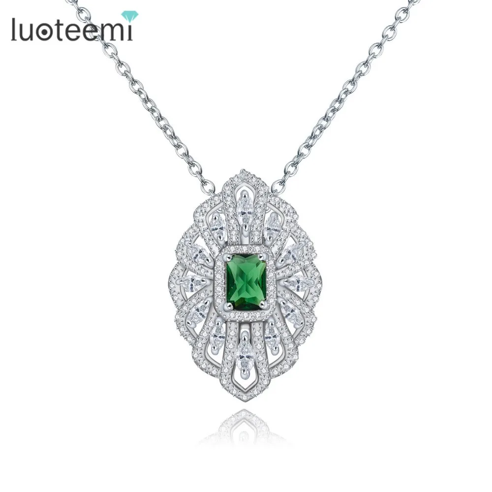 

LUOTEEMI Trendy Luxury Gorgeous White Gold-Color Geometric Zircon Necklace For Women Fashion Jewelry Birthday Present
