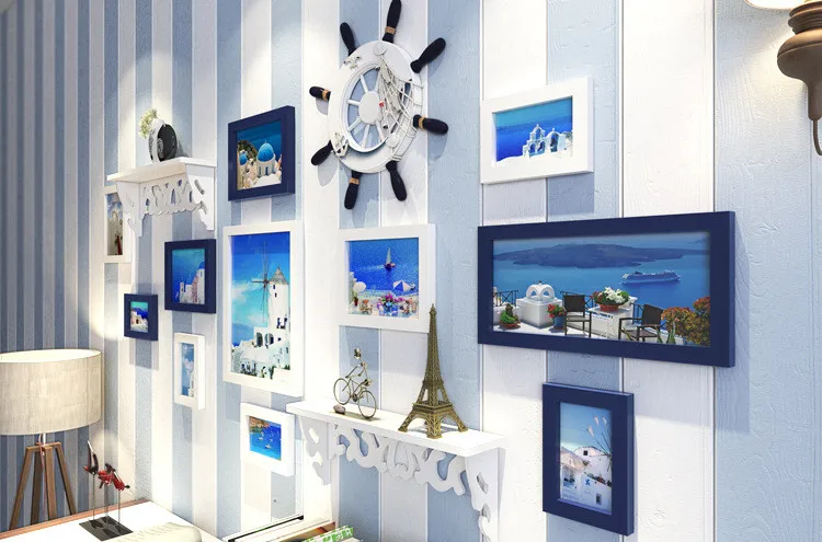 Средиземноморский Стиль 11 шт. фоторамка комплект+ руль+ полка Home Decor фоторамка набор стене висит украшения кадров для фото