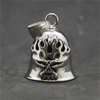 1pc newest fire flame biker skull bell pendant 316l stainless steel jewelry biker style skull pendant