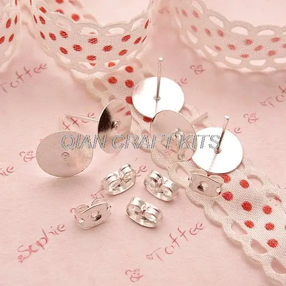 

300sets Sliver Plated Blank Pad Ear Studs 10mm pad with free earring backs or you pick colors