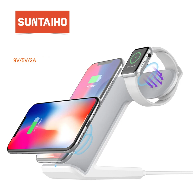 Suntaiho Беспроводное зарядное устройство для iPhone XS Max QI Беспроводная зарядка для Apple Watch Airpods Qi зарядное устройство для iwatch samsung S9 S8