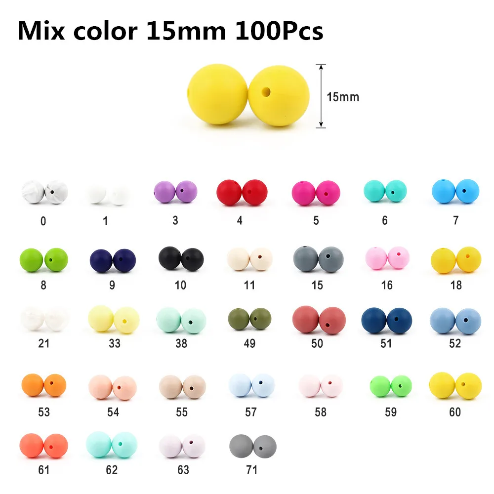 15mm Mix 100Pcs Joepada 100 шт./лот 9/12/15 мм силиконовых шариков, не содержащих бисфенола-а, делая детский аксессуар для прорезывания зубов игрушка Silcone Прорезывания Зубов Бусины, прорезыватель - Цвет: 15mm Mix 100Pcs
