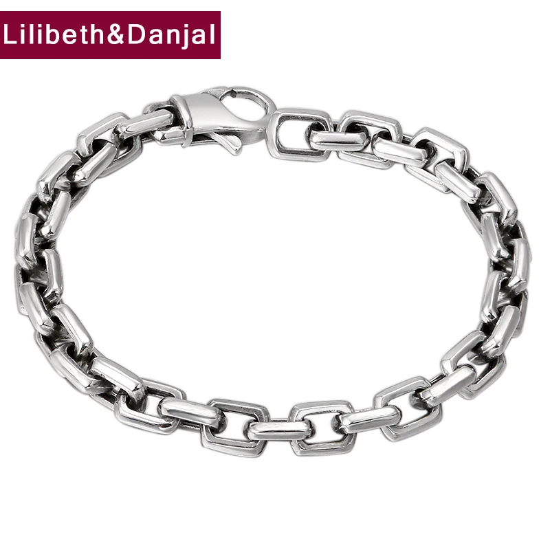 

2019 Survival Couple Bracelet 100% 925 Sterling Silver Jewelry Men Women Simple Square box Chain Bracelet Bangle lucky charm B43