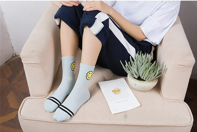5 пар/комплект женские разноцветные носки с улыбающимся лицом|female socks|women tube