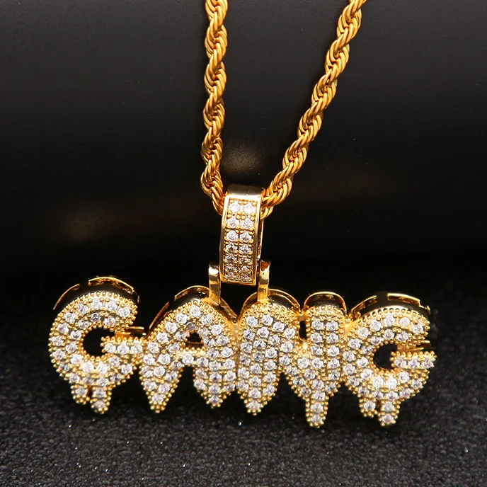 UWIN банда капельного пузыря буквы кулон AAA CZ Bling Iced Out микро проложили хип хоп ожерелье мужские хип-хоп ювелирные изделия - Окраска металла: gold
